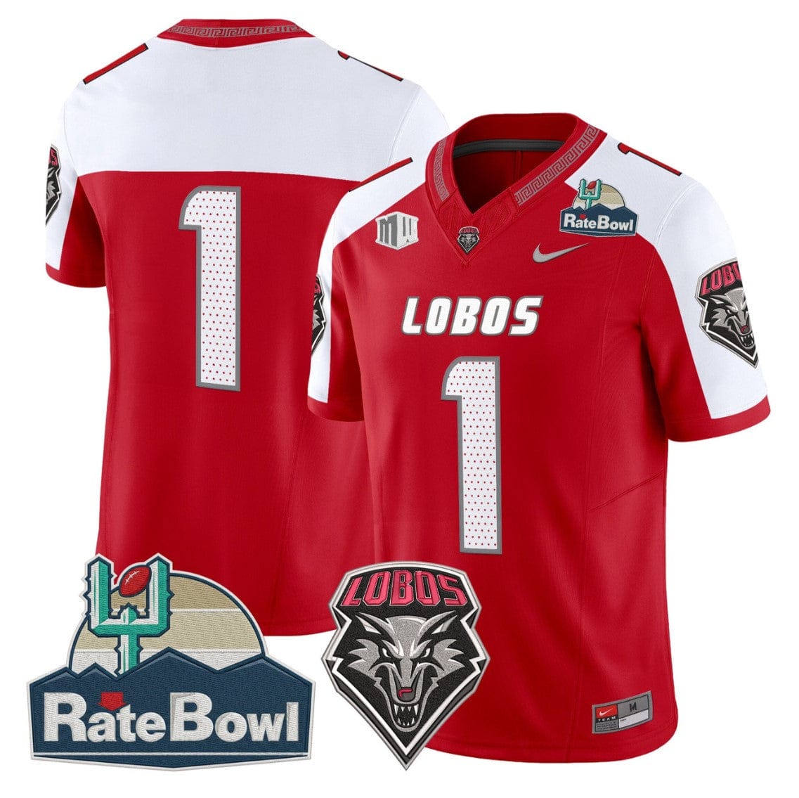 Alternative view of Team Jersey #1 New Mexico Lobos 2025 Rate Bowl Limited Stitched