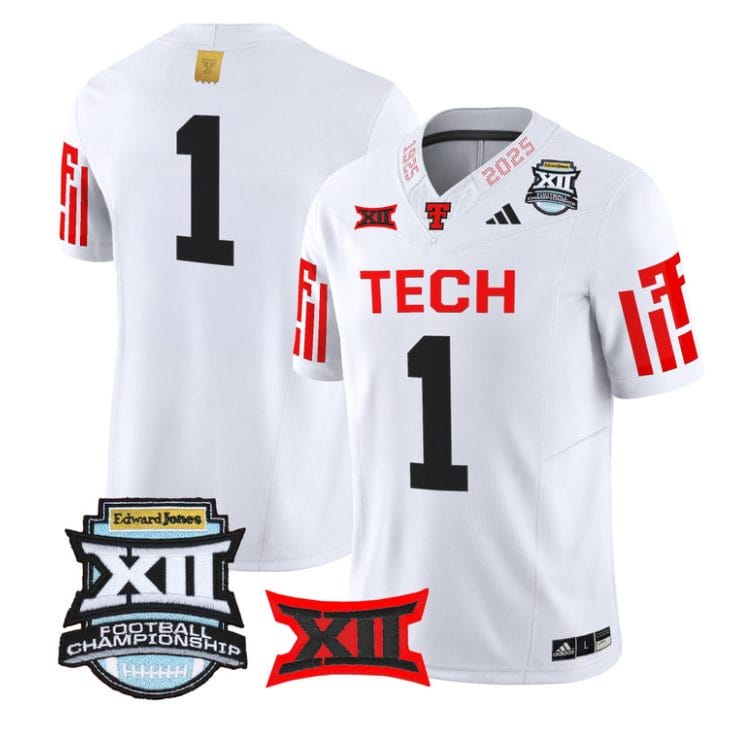 Team Jersey #1 Texas Tech Red Raiders 2025 Big 12 Championship Stitched - Image 3