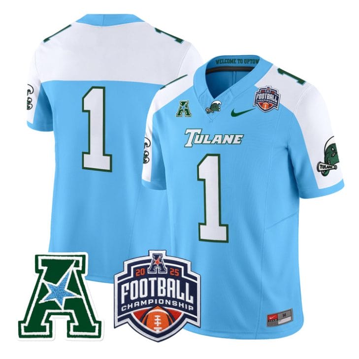 Team Jersey #1 Tulane Green Wave 2025 AAC Championship Vapor Stitched
