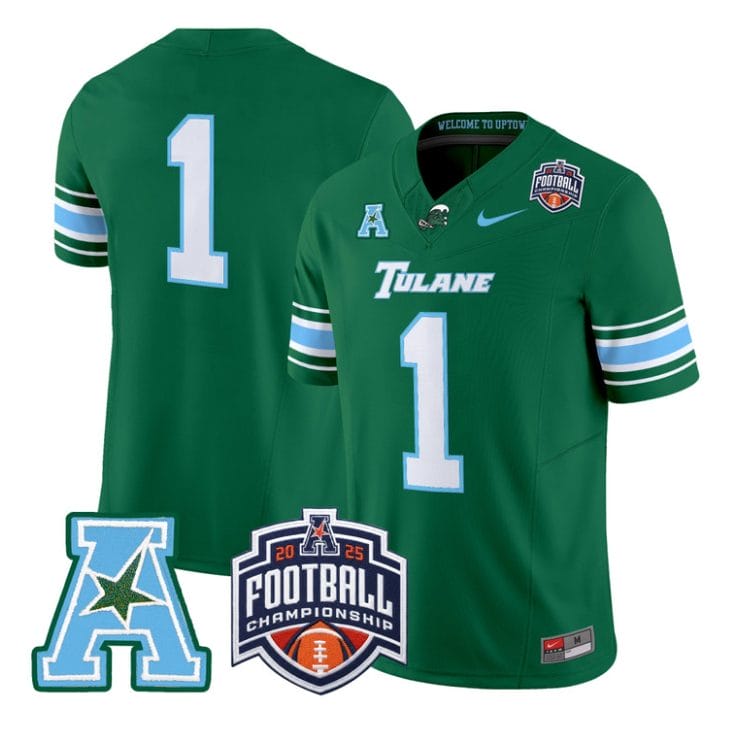 Team Jersey #1 Tulane Green Wave 2025 AAC Championship Vapor Stitched - Image 4