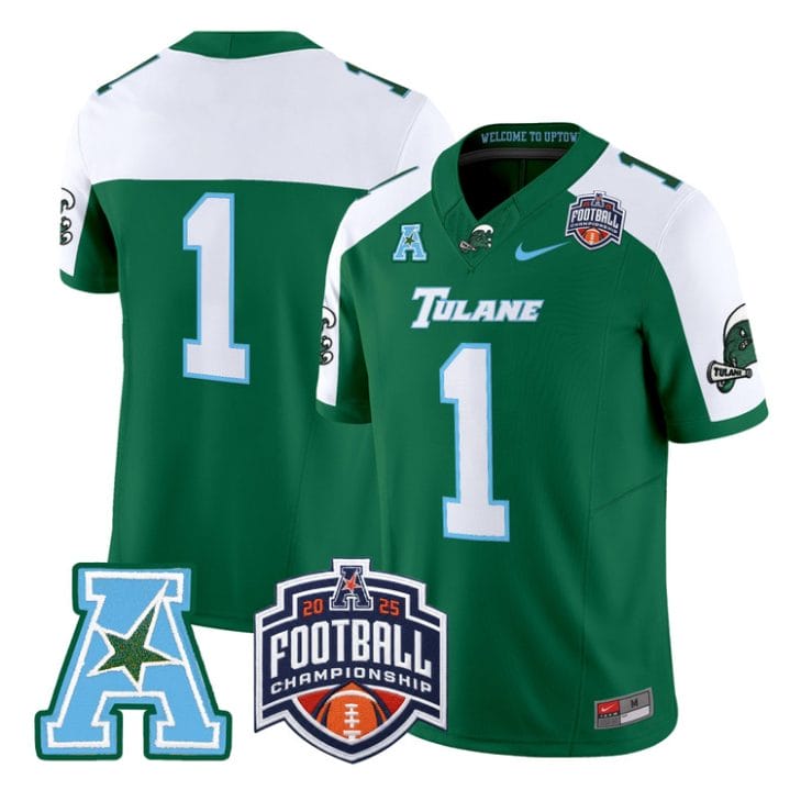 Team Jersey #1 Tulane Green Wave 2025 AAC Championship Vapor Stitched - Image 3