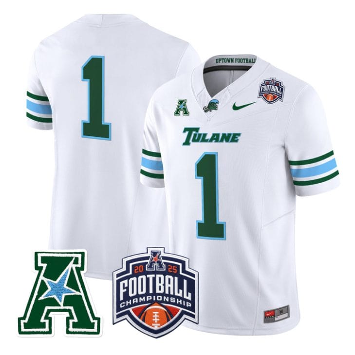 Team Jersey #1 Tulane Green Wave 2025 AAC Championship Vapor Stitched - Image 5