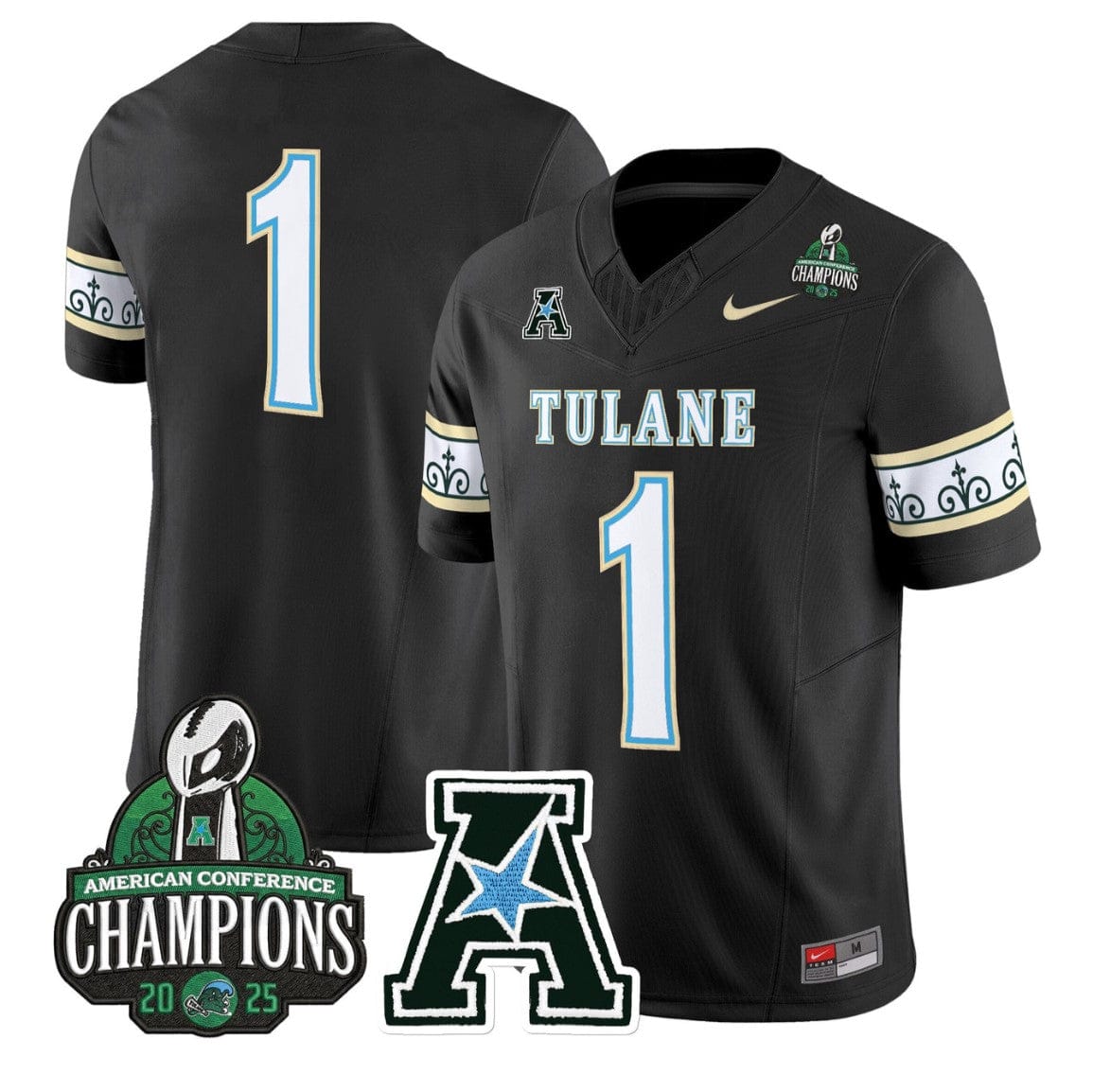 Team Jersey #1 Tulane Green Wave City Edition 2025 AAC Champions Stitched
