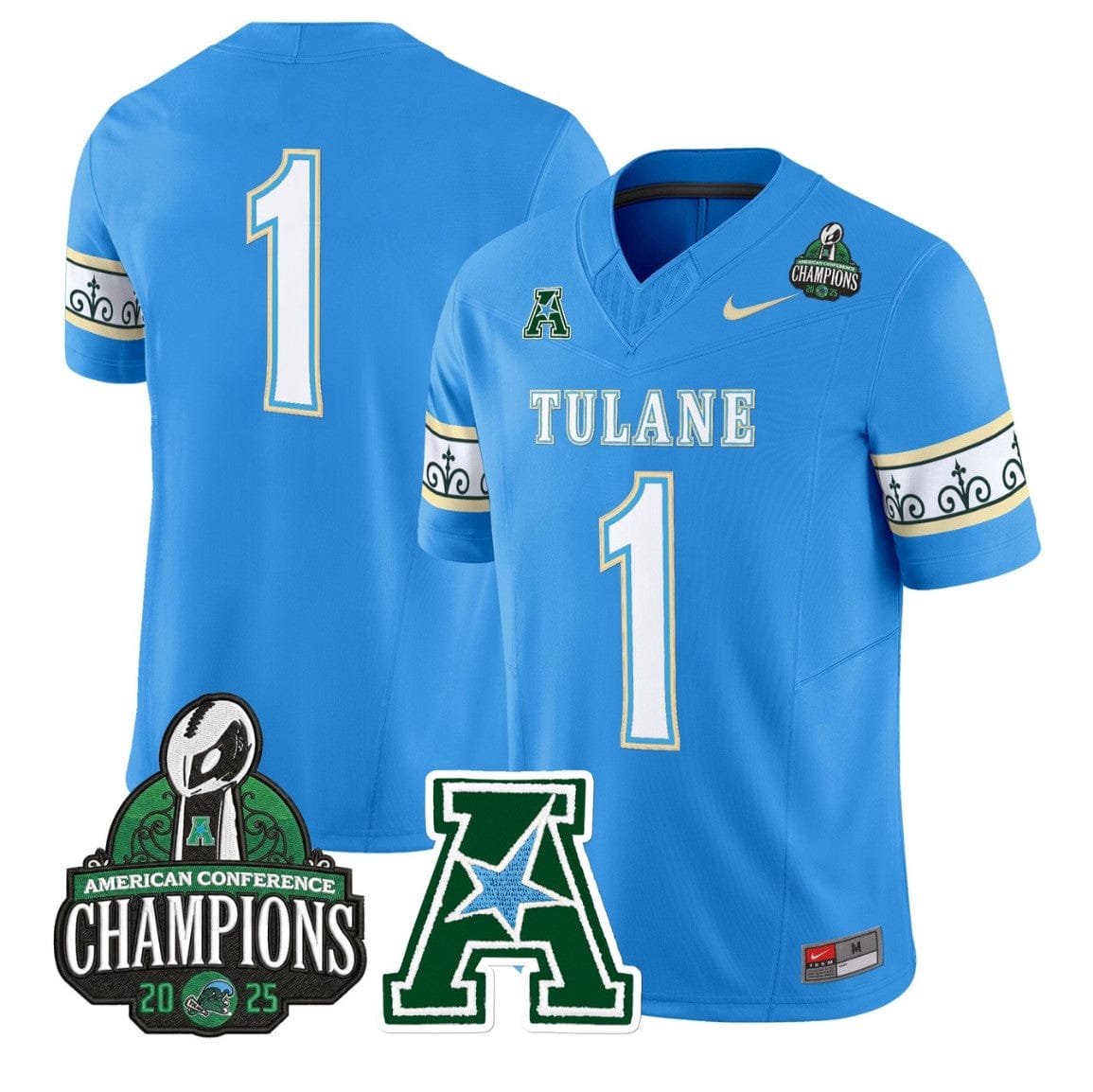 Alternative view of Team Jersey #1 Tulane Green Wave City Edition 2025 AAC Champions Stitched