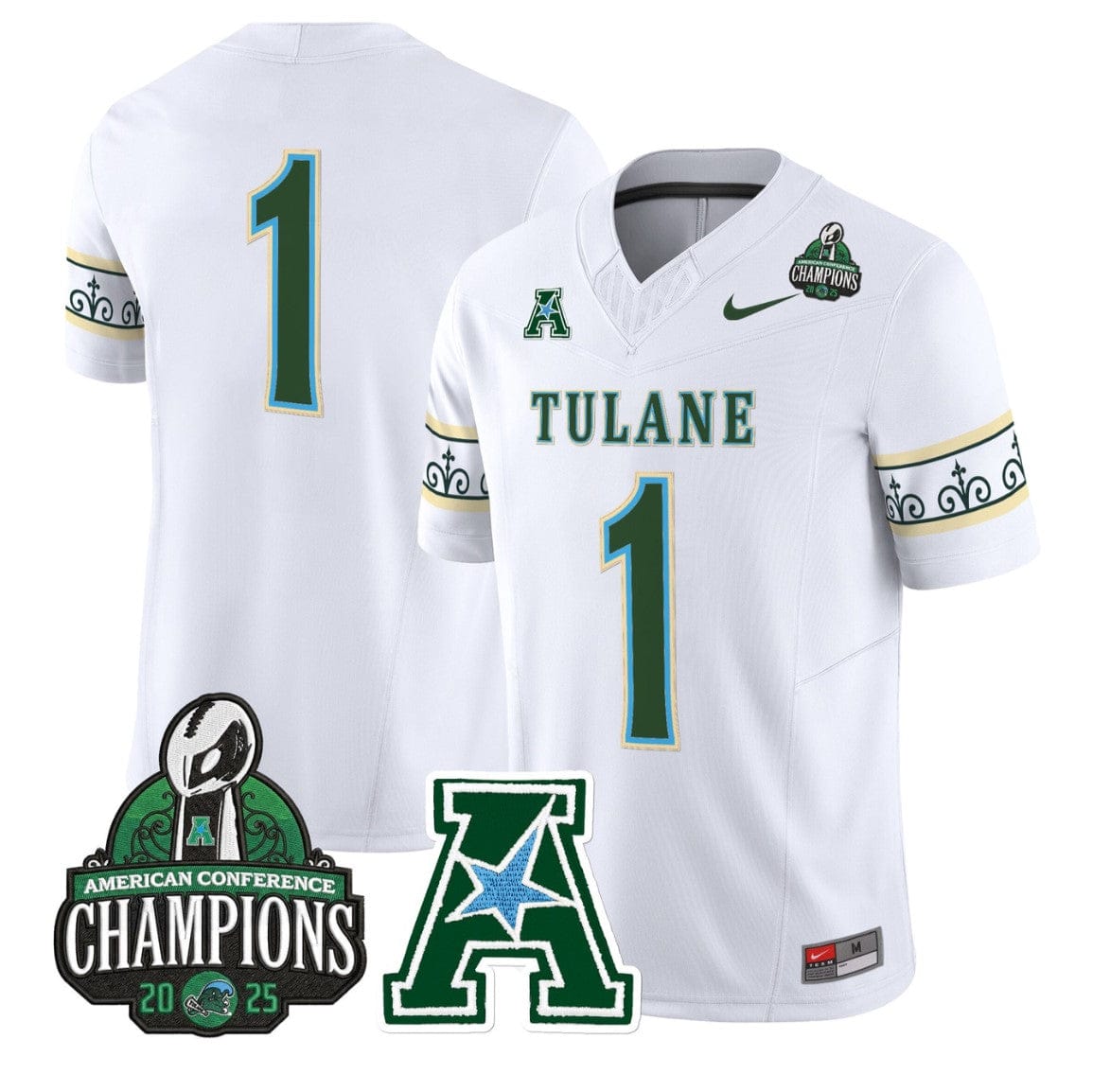 Team Jersey #1 Tulane Green Wave City Edition 2025 AAC Champions Stitched - Image 4