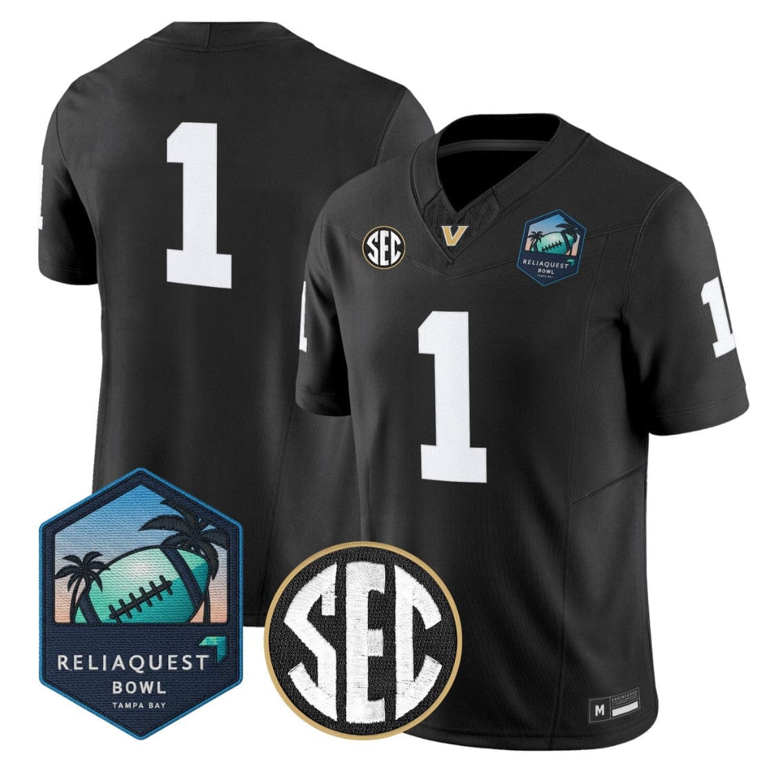 Alternative view of Team Jersey #1 Vanderbilt Commodores 2025 ReliaQuest Bowl Stitched