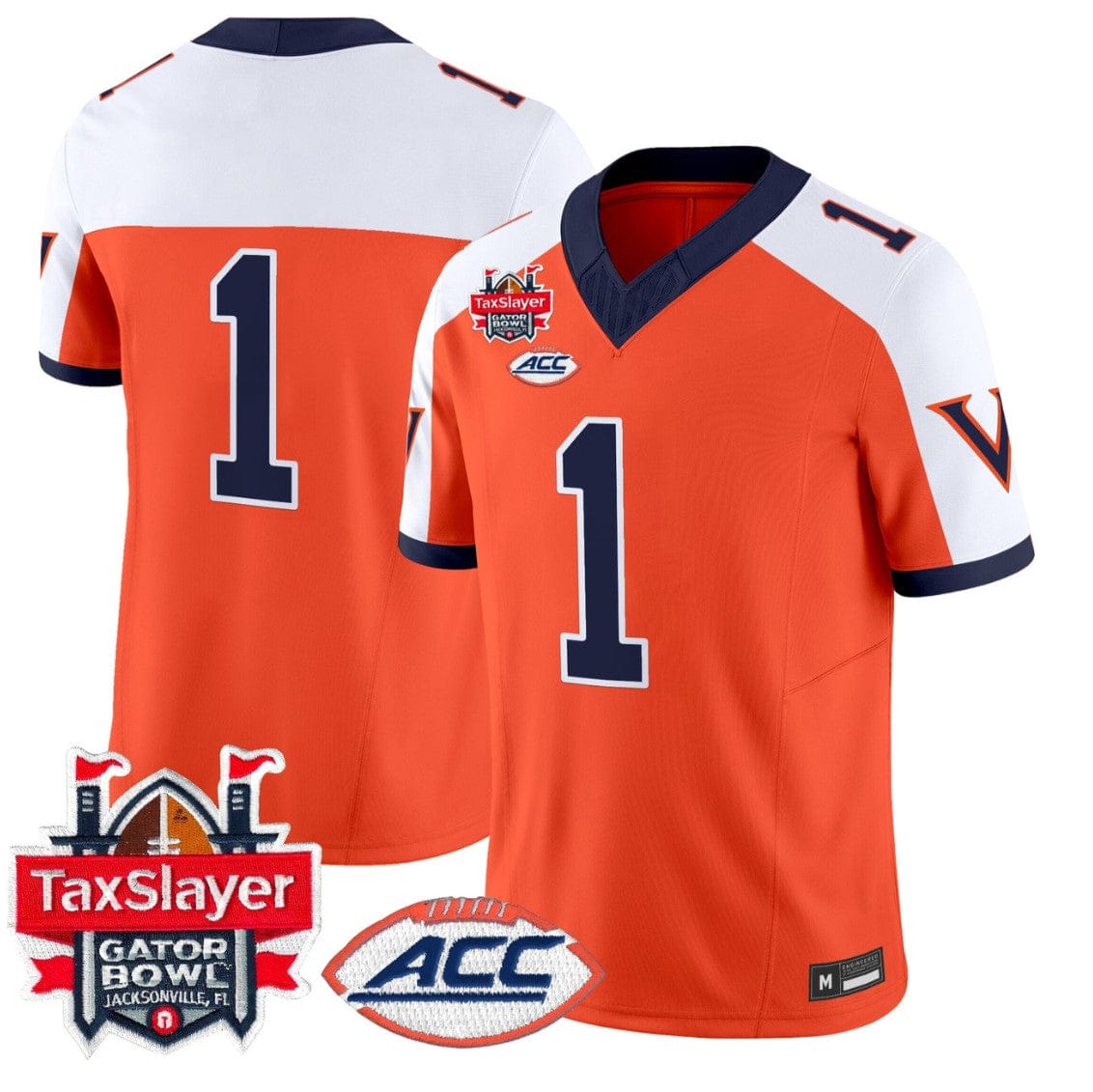 Alternative view of Team Jersey #1 Virginia Cavaliers 1995 Throwbacks Gator Bowl Stitched