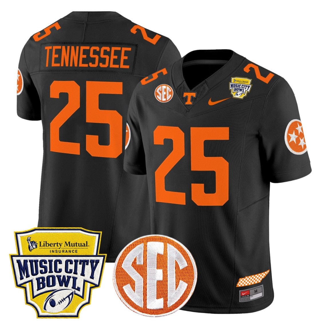 Alternative view of Tennessee Jersey #25 Tennessee Vols 2025 Music City Bowl Stitched