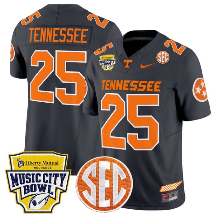 Alternative view of Tennessee Jersey #25 Tennessee Vols 2025 Music City Bowl Stitched