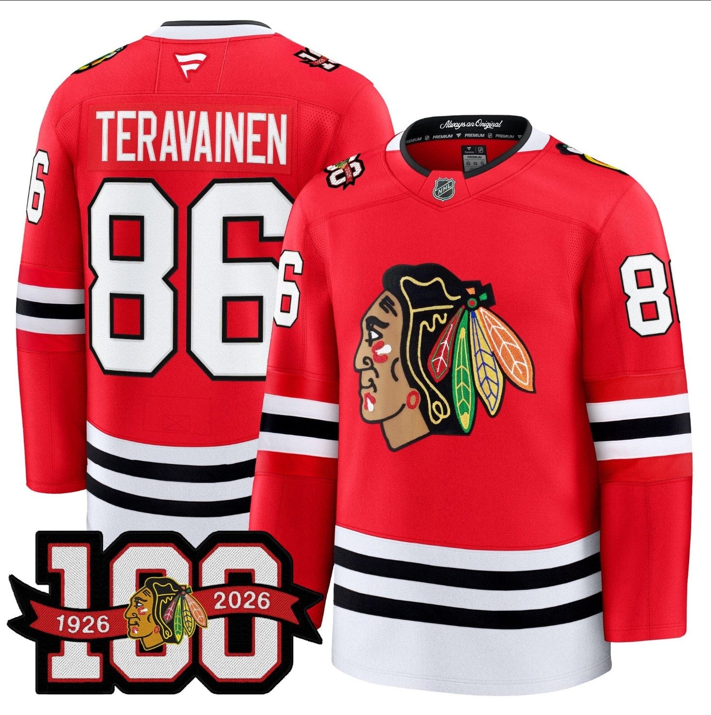 Alternative view of Teuvo Teravainen Jersey #86 Chicago Blackhawks 2025-26 Premium 100th Stitched