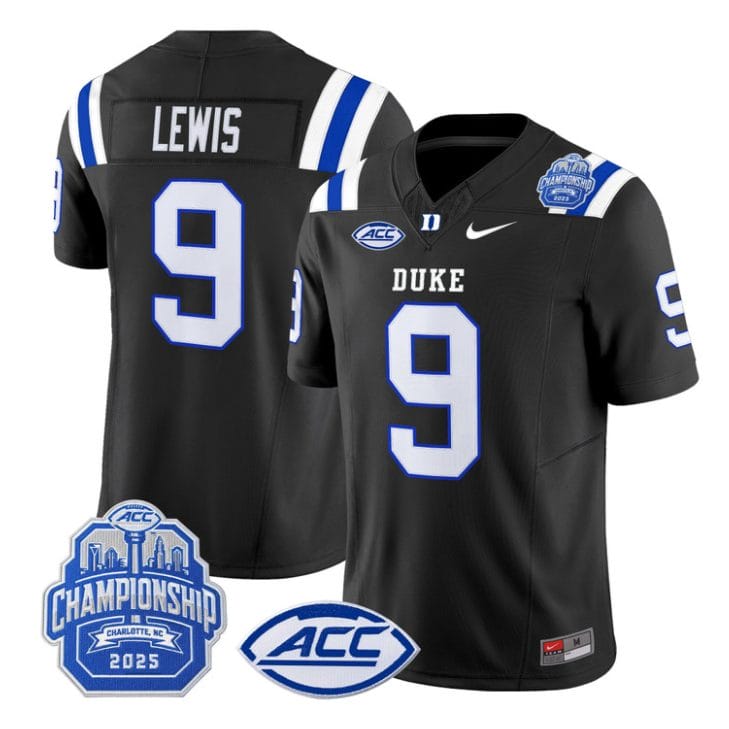 Alternative view of Thad Lewis Jersey #9 Duke Blue Devils 2025 ACC Championship Stitched Black Alter