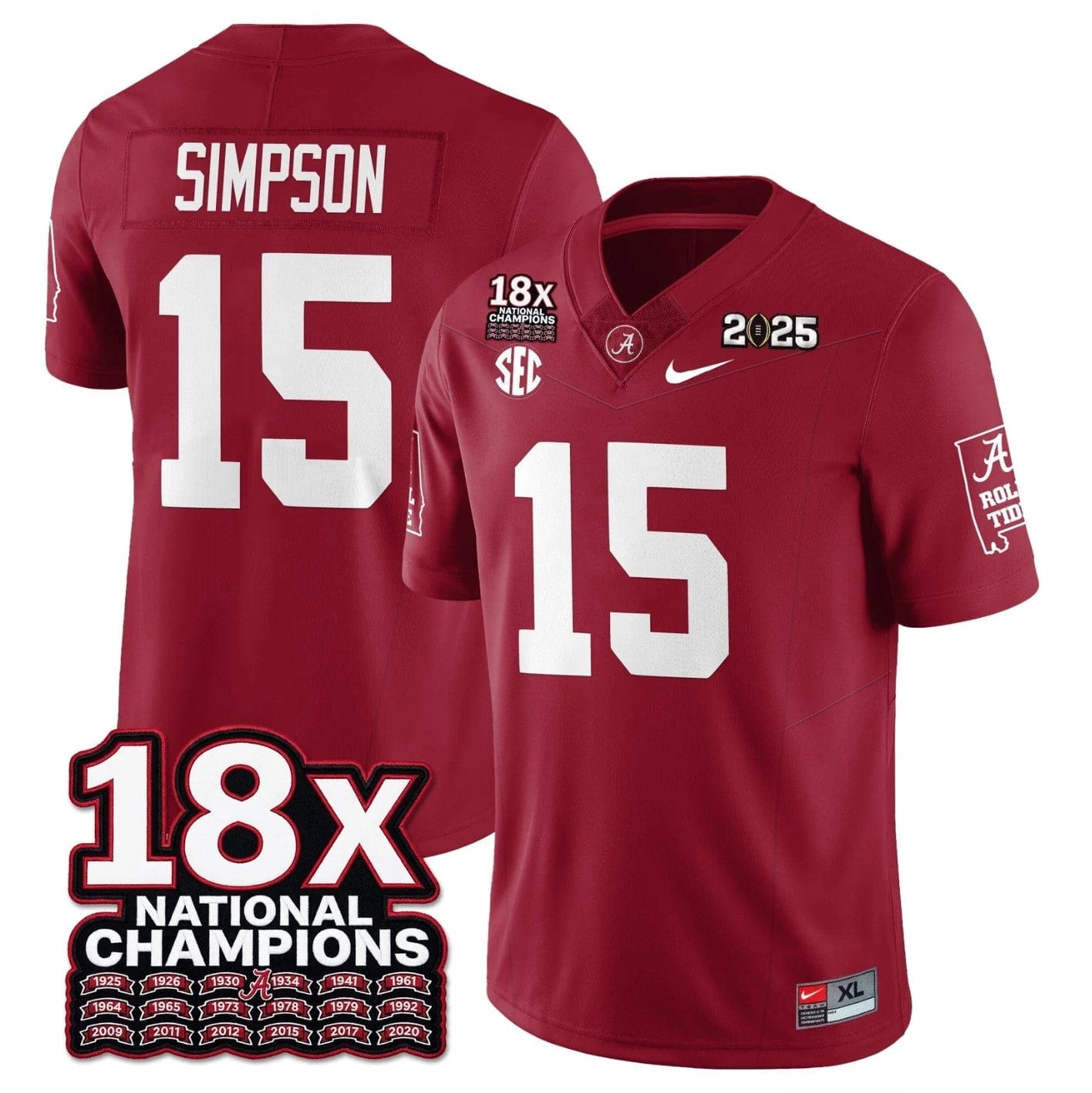 Ty Simpson Jersey #15 Alabama Crimson 18x-Time National Champions Stitched - Image 4