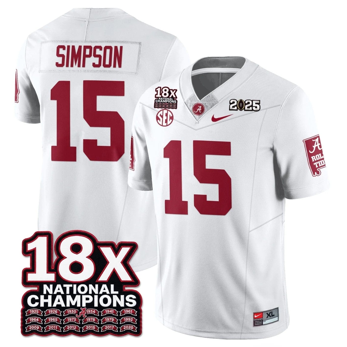 Ty Simpson Jersey #15 Alabama Crimson 18x-Time National Champions Stitched - Image 5