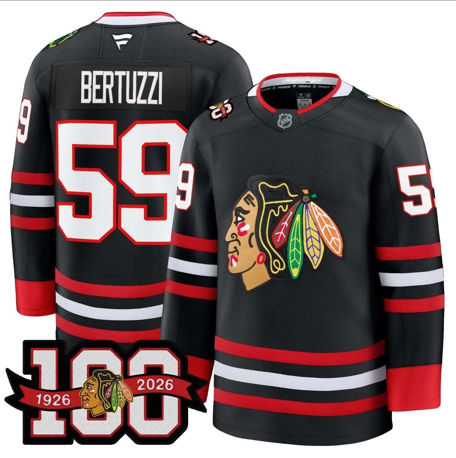 Tyler Bertuzzi Jersey #59 Chicago Blackhawks 2025-26 Premium 100th Stitched