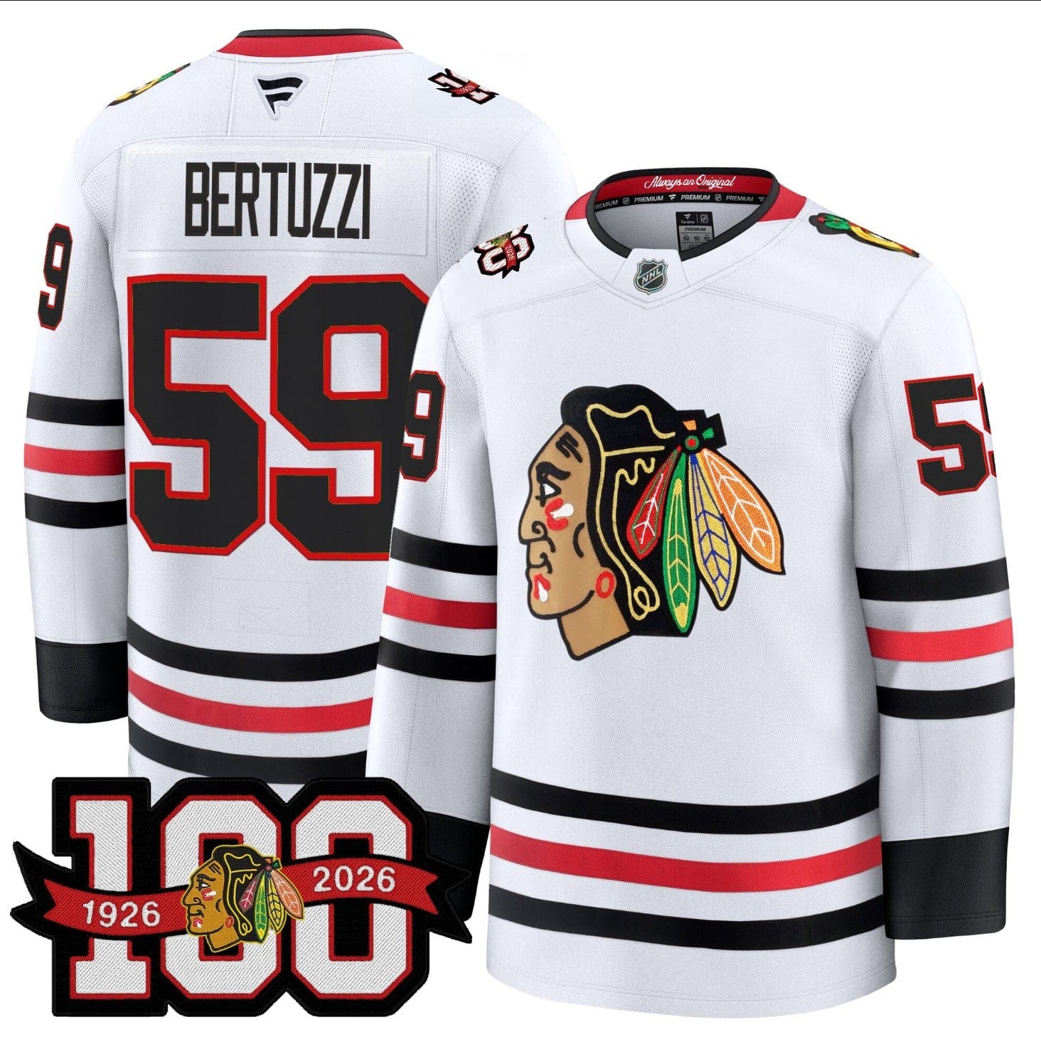 Tyler Bertuzzi Jersey #59 Chicago Blackhawks 2025-26 Premium 100th Stitched - Image 3