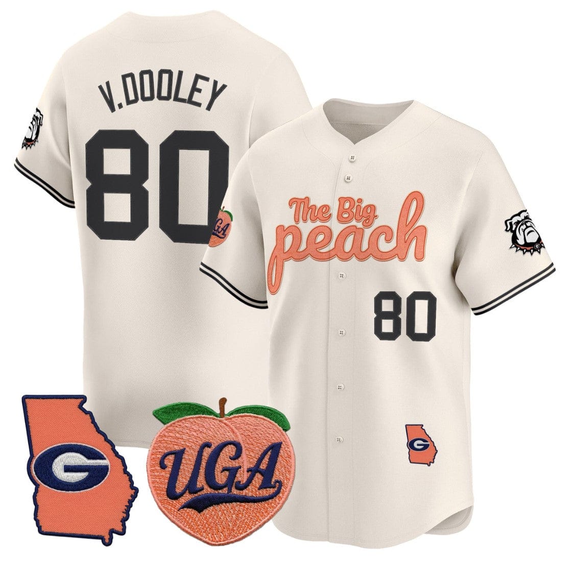 Alternative view of Vince Dooley Jersey #80 Georgia Bulldogs The Big Peach Baseball Stitched