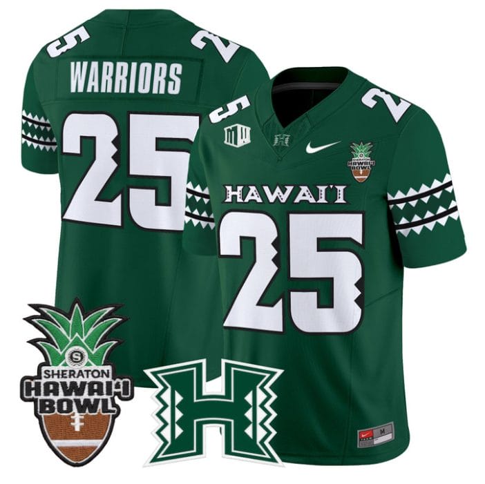 Warriors Jersey #25 Hawai'i Rainbow 2025 Hawai'i Bowl Patch Stitched - Image 3