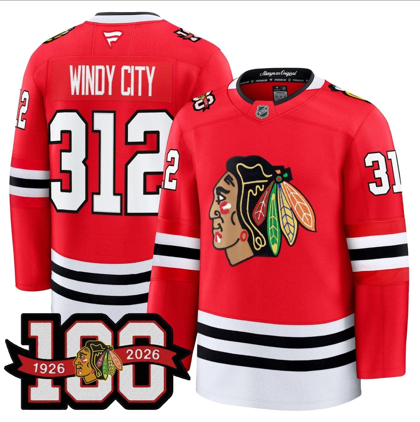 Alternative view of Windy City Jersey #312 Chicago Blackhawks 2025-26 Premium 100th Stitched