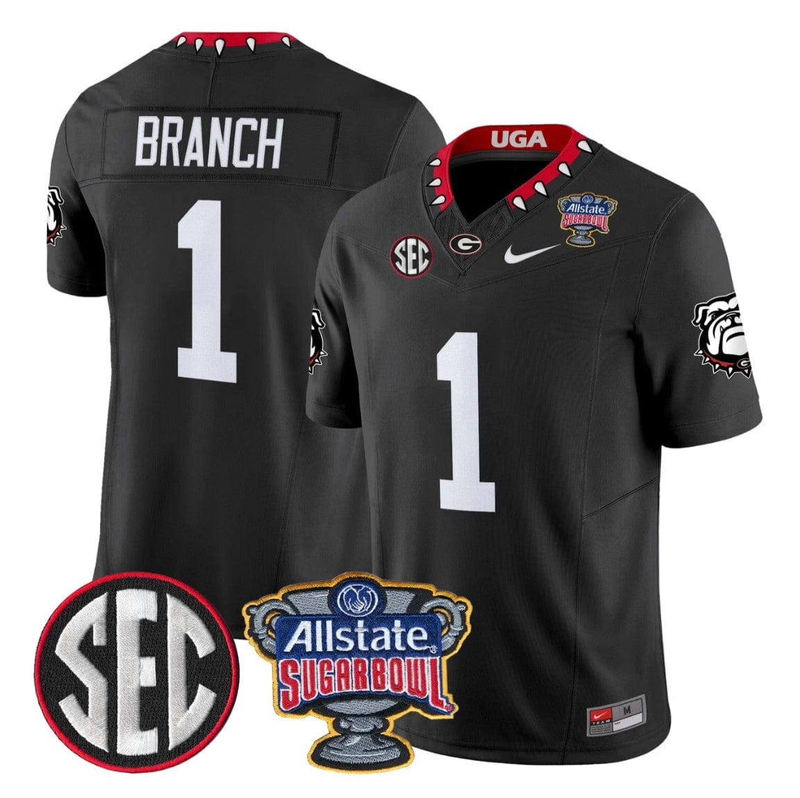 Alternative view of Zachariah Branch Jersey #1 Georgia Bulldogs Sugar Bowl Patch Stitched