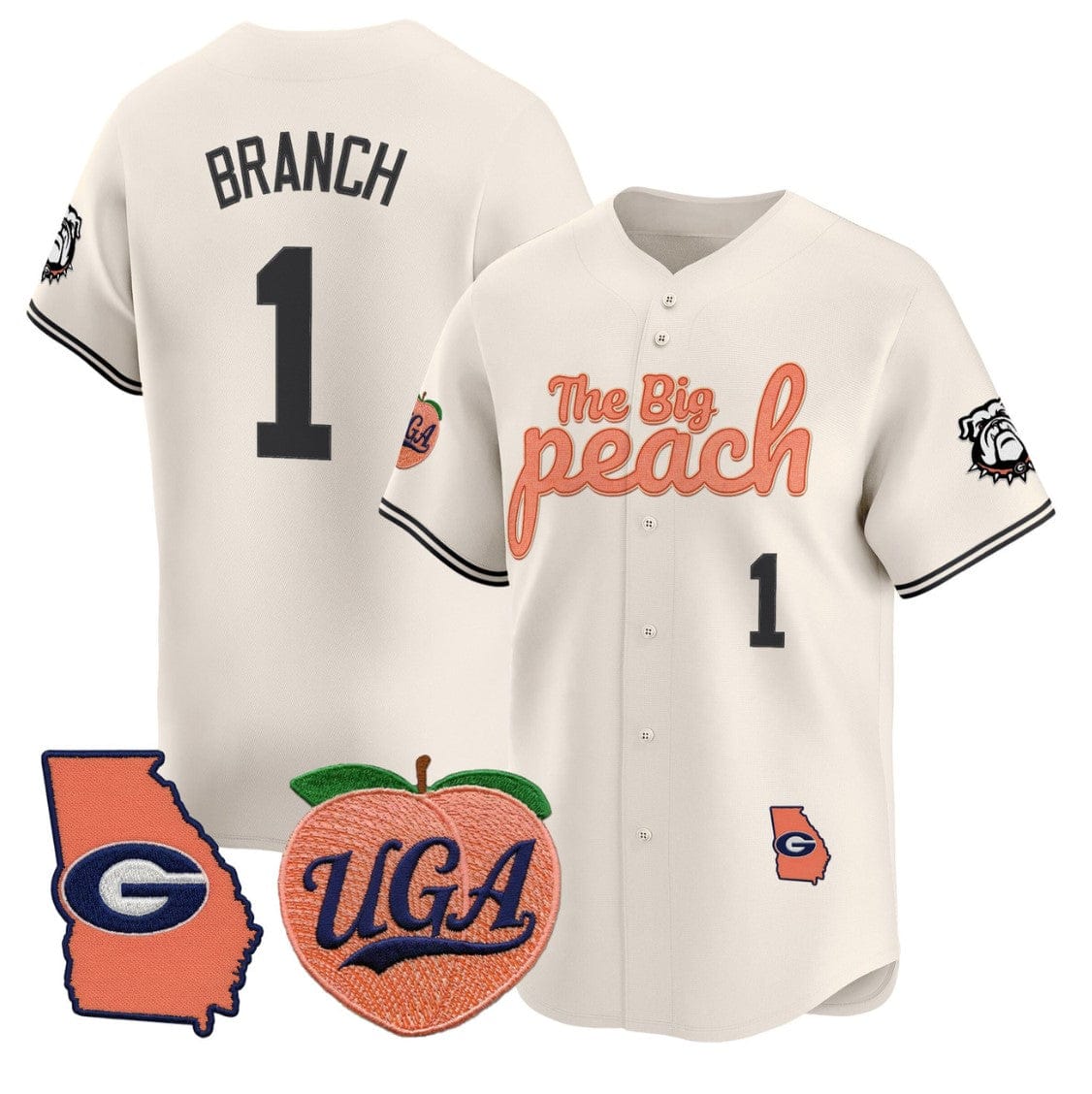 Alternative view of Zachariah Branch Jersey #1 Georgia Bulldogs The Big Peach Baseball Stitched