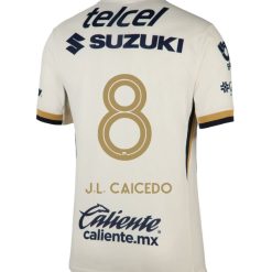Alternative view of Pumas UNAM 2025-26 J.L. CAICEDO 8 Home Jersey – Blanco
