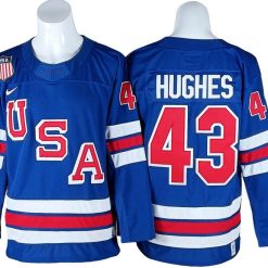 2026 Winter Olympics Team USA #43 Quinn Hughes Blue Hockey Jersey Stitched