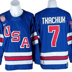 2026 Winter Olympics Team USA #7 Brady Tkachuk Blue Hockey Jersey Stitched