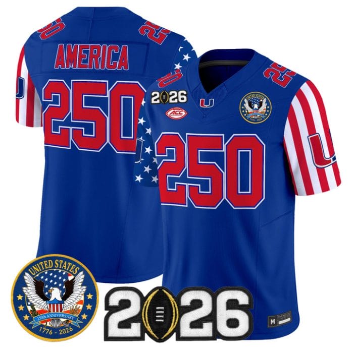 Alternative view of America Jersey #250 Miami Hurricanes America 250 Edition 2026 CFP Patch Stitched
