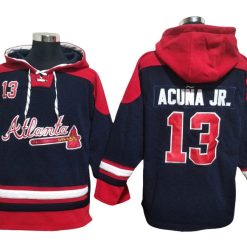 Atlanta Braves #13 Ronald Acuna Jr. Navy Ageless Must-Have Lace-Up Pullover Hoodie
