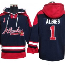 Atlanta Braves #1 Ozzie Albies Navy Ageless Must-Have Lace-Up Pullover Hoodie