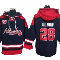 Atlanta Braves #28 Matt Olson Navy Ageless Must-Have Lace-Up Pullover Hoodie