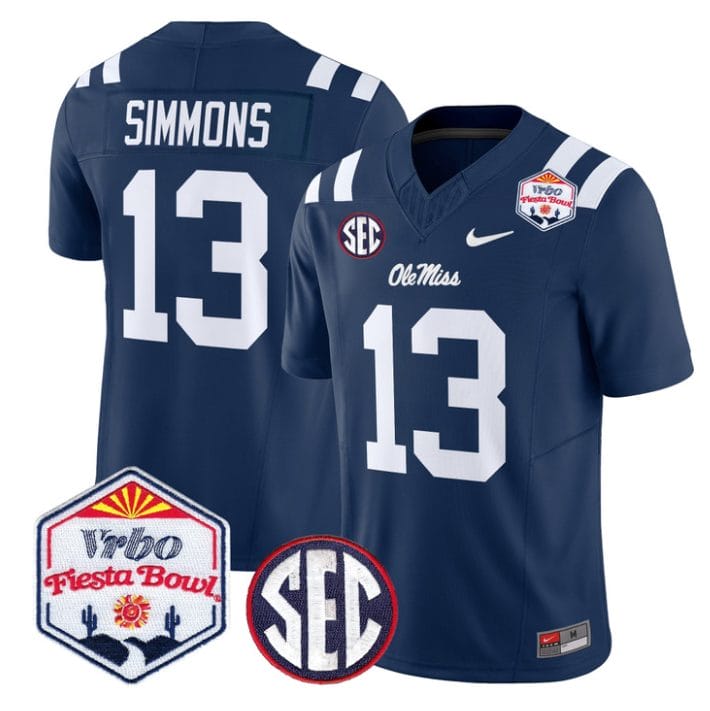 Alternative view of Austin Simmons Jersey #13 Ole Miss Rebels 2026 Fiesta Bow Stitched