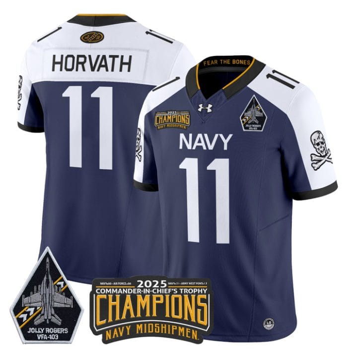 Blake Horvath Jersey #11 Navy Midshipmen Jolly Rogers 2025 Trophy Navy Alternate