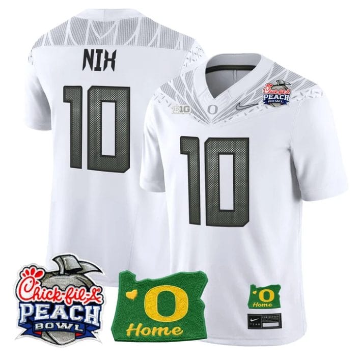 Bo Nix Jersey #10 Oregon Ducks 2026 Peach Bowl Oregon State Stitched White