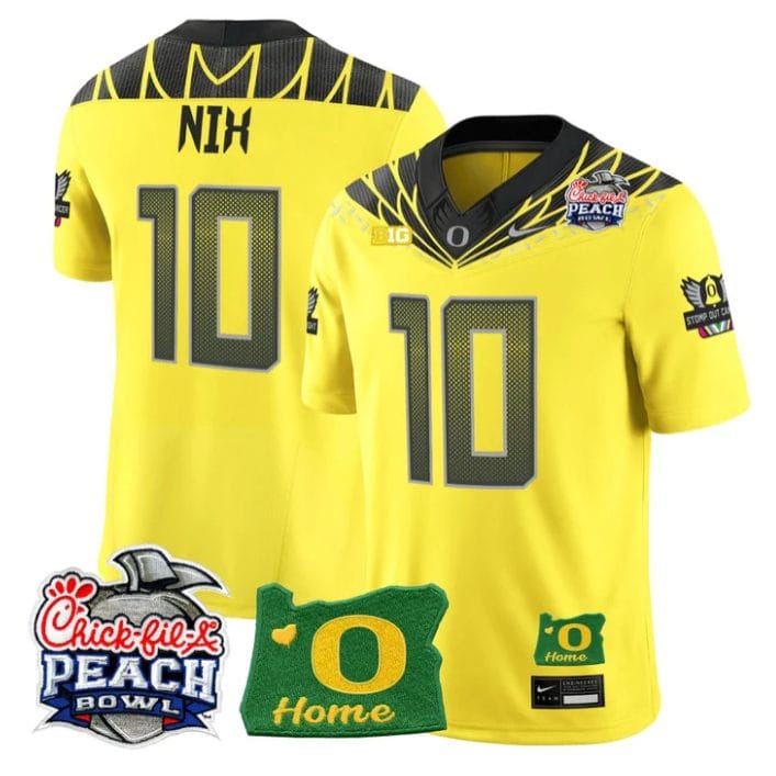 Bo Nix Jersey #10 Oregon Ducks 2026 Peach Bowl Oregon State Stitched Yellow