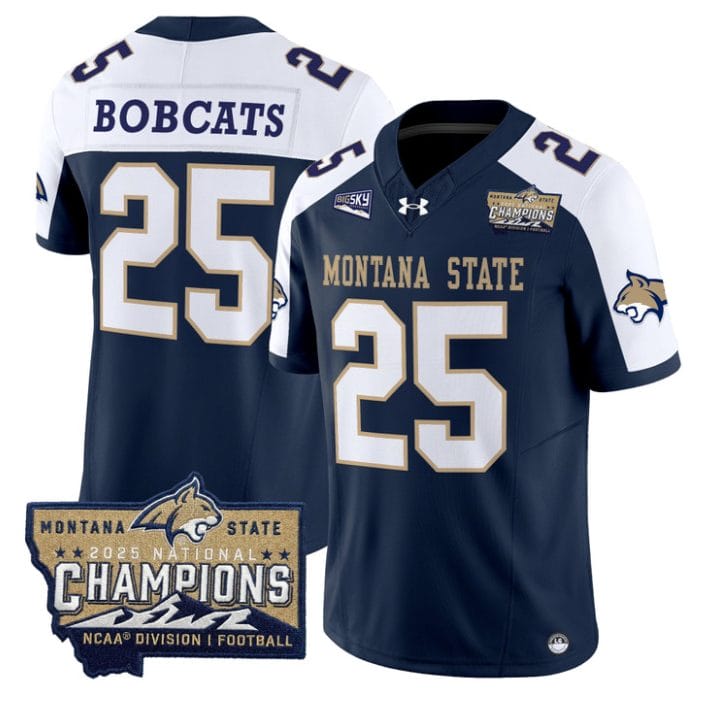 Alternative view of Bobcats Jersey #25 Montana State Bobcats 2025 National Champions Stitched Gold