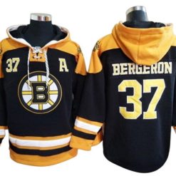 Boston Bruins #37 Patrice Bergeron Black Ageless Must-Have Lace-Up Pullover Hoodie
