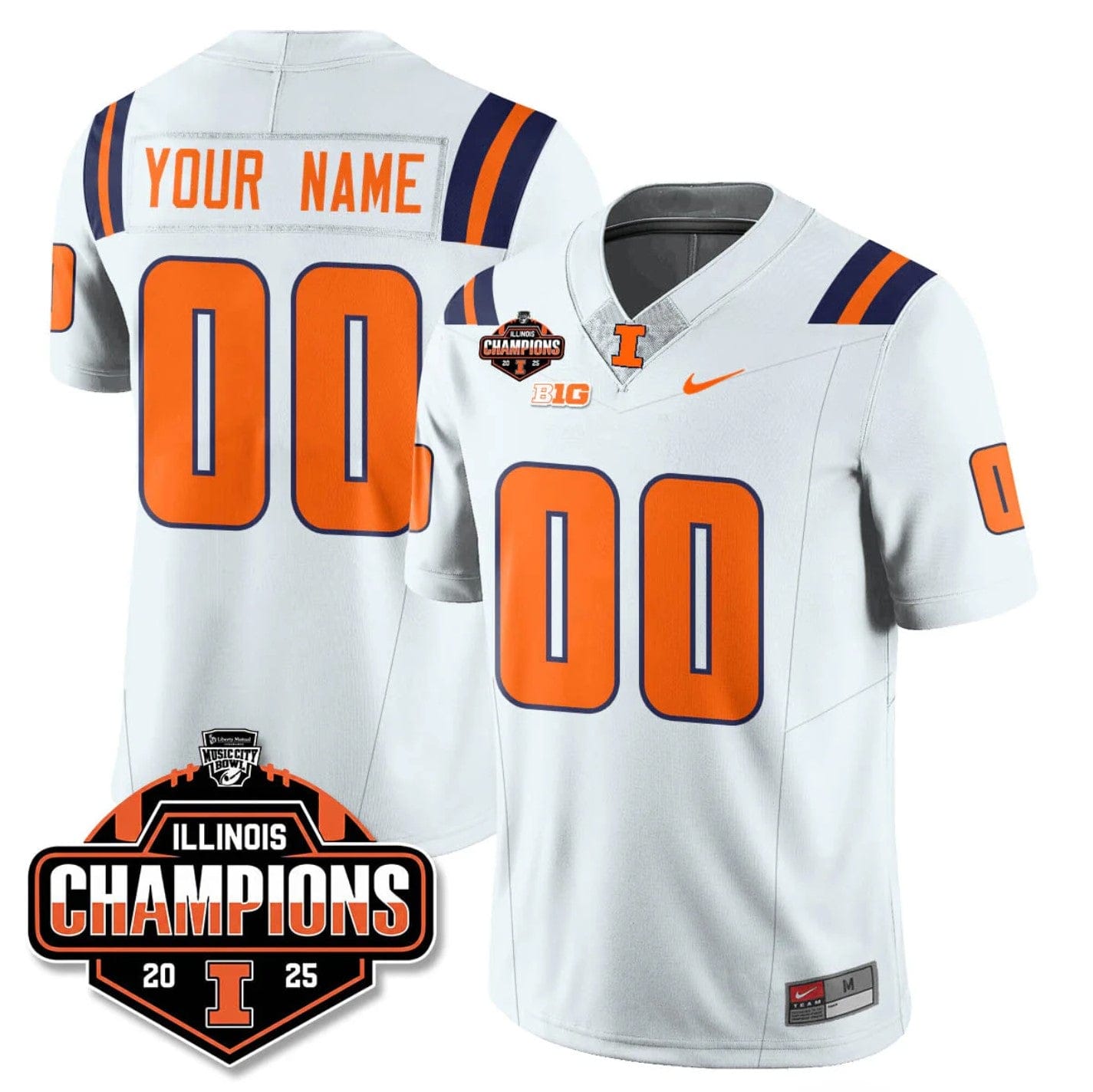 Custom Illinois Fighting Illini Jersey 2025 Music City Bowl Champions Stitched - Image 5