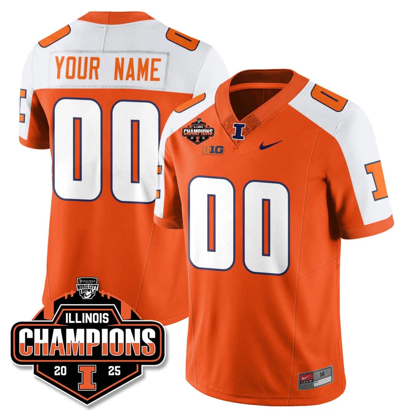 Custom Illinois Fighting Illini Jersey 2025 Music City Bowl Champions Stitched - Image 3