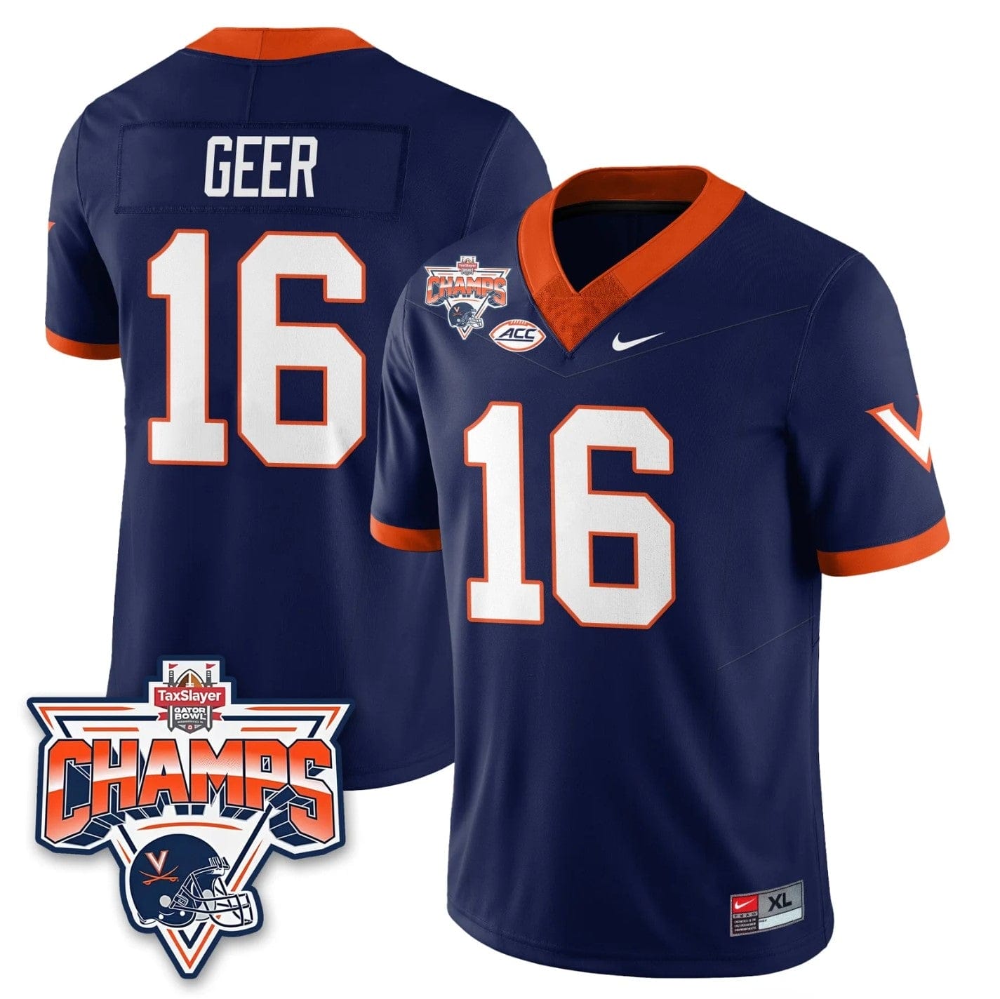 Alternative view of Cole Geer Jersey #16 Virginia Cavaliers 2025 Gator Bowl Champions Stitched
