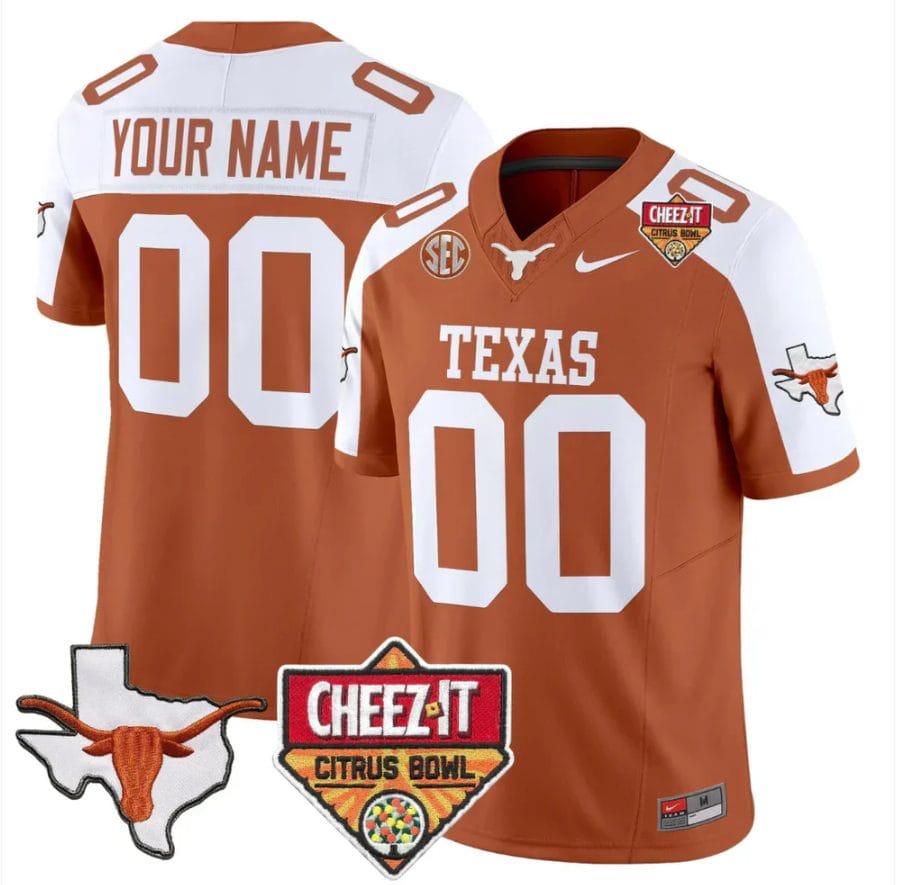 Custom Texas Longhorns Jersey 2025 State Map Citrus Bowl Patch Stitched - Image 3