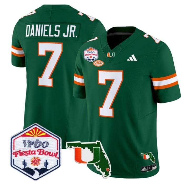 CJ Daniels Jersey #7 Miami Hurricanes 2026 Fiesta Bowl Florida Stitched Green