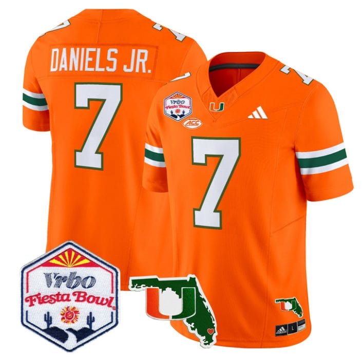 CJ Daniels Jersey #7 Miami Hurricanes 2026 Fiesta Bowl Florida Stitched Orange