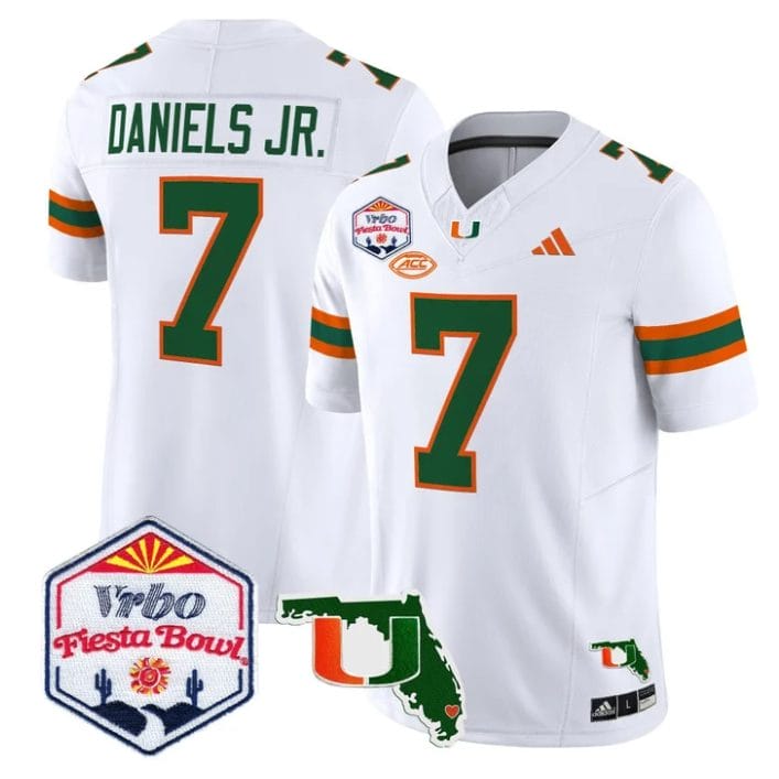 CJ Daniels Jersey #7 Miami Hurricanes 2026 Fiesta Bowl Florida Stitched White
