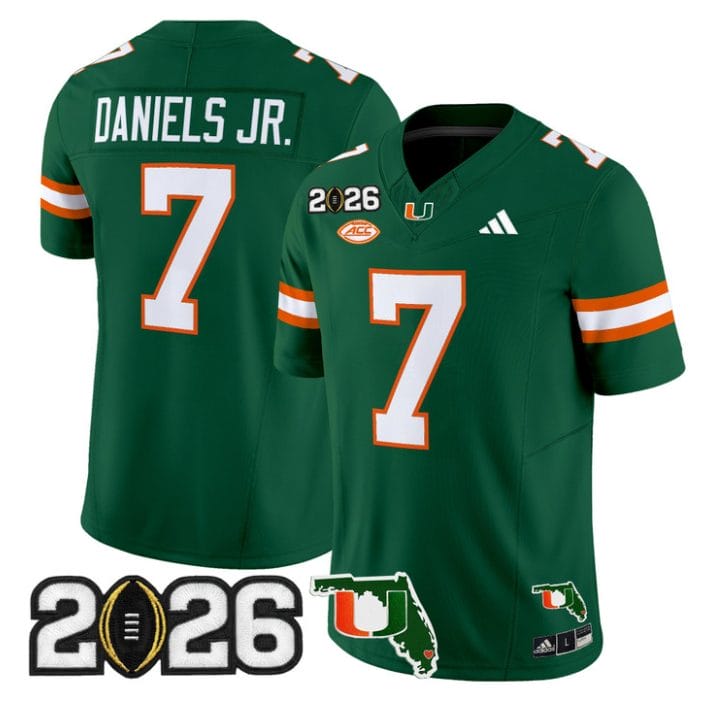 Alternative view of CJ Daniels Jersey #7 Miami Hurricanes 2026 CFP Final Florida Stitched