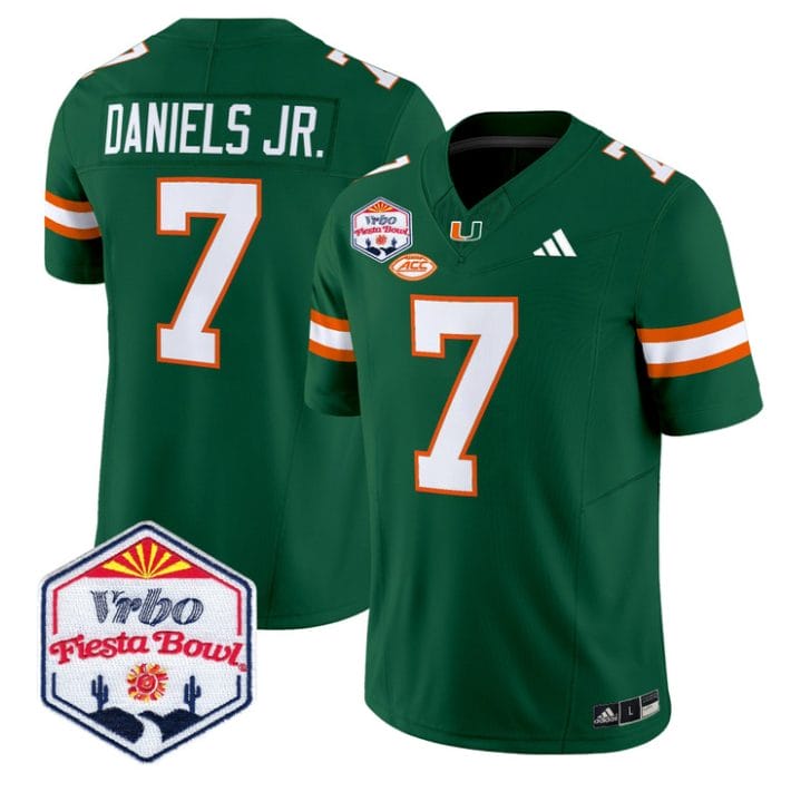 Alternative view of CJ Daniels Jersey #7 Miami Hurricanes 2026 Fiesta Bow Patch Stitched
