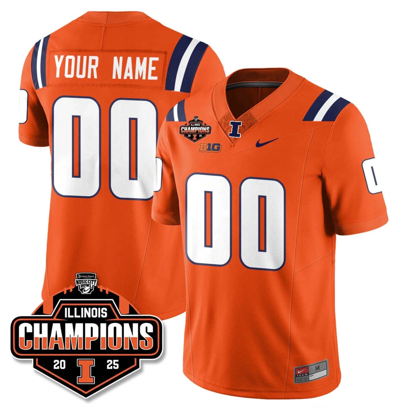 Custom Illinois Fighting Illini Jersey 2025 Music City Bowl Champions Stitched - Image 4