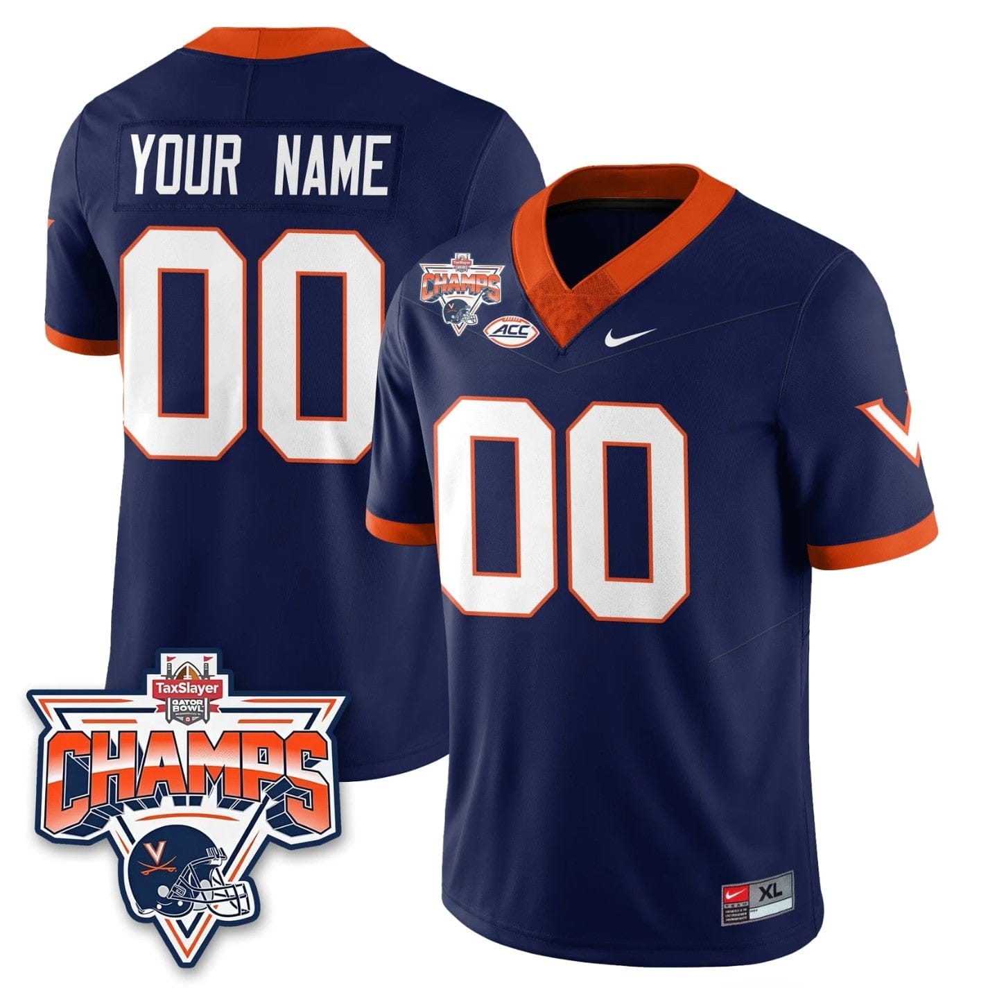 Alternative view of Custom Virginia Cavaliers Jersey 2025 TaxSlayer Gator Bowl Champions Stitched