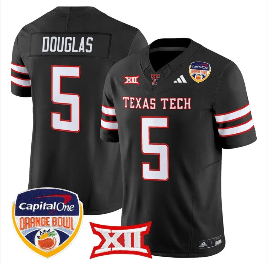 Caleb Douglas Jersey #5 Texas Tech 2025 Orange Bowl Patch V2 Stitched - Image 2