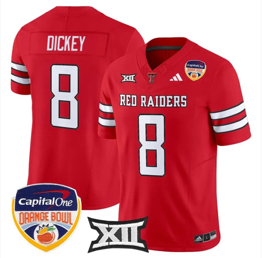 Cameron Dickey Jersey #8 Texas Tech 2025 Orange Bowl Patch V2 Stitched - Image 4